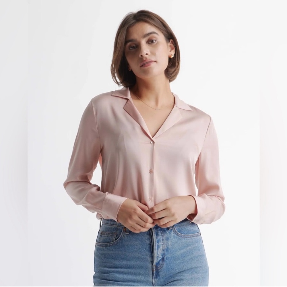 Quince Washable Stretch Silk Notch Collar Blouse